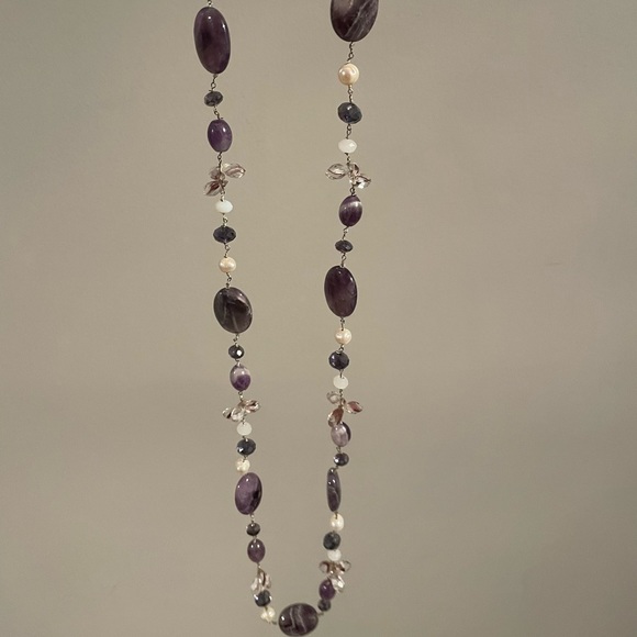 Beaded purple 35” long necklace - Picture 2 of 2